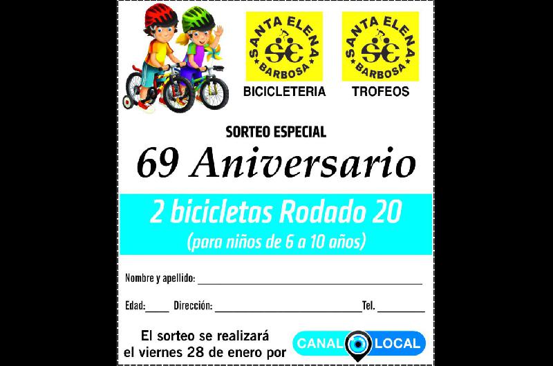 Bicicleter a Santa Elena sortea dos bicicletas por su 69