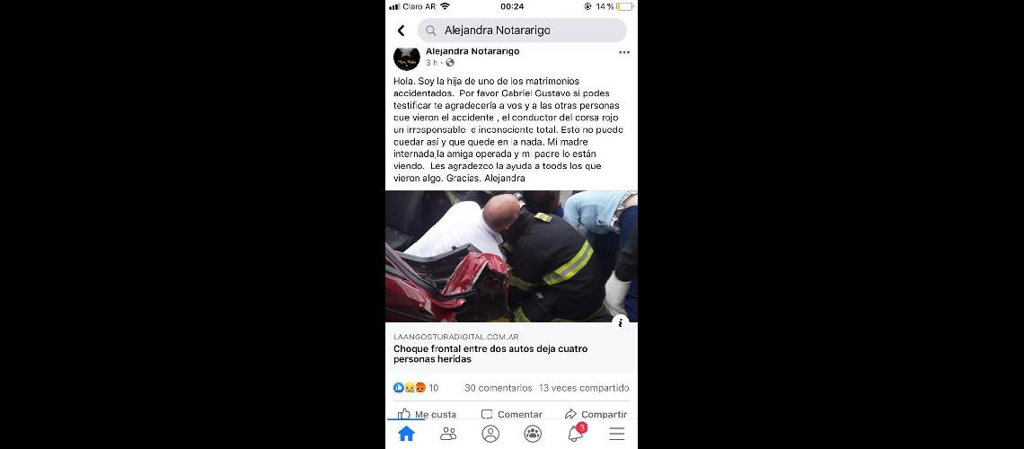 Olavarrienses protagonizaron un choque frontal en Villa La Angostura