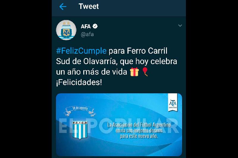 La AFA felicitó a Ferro