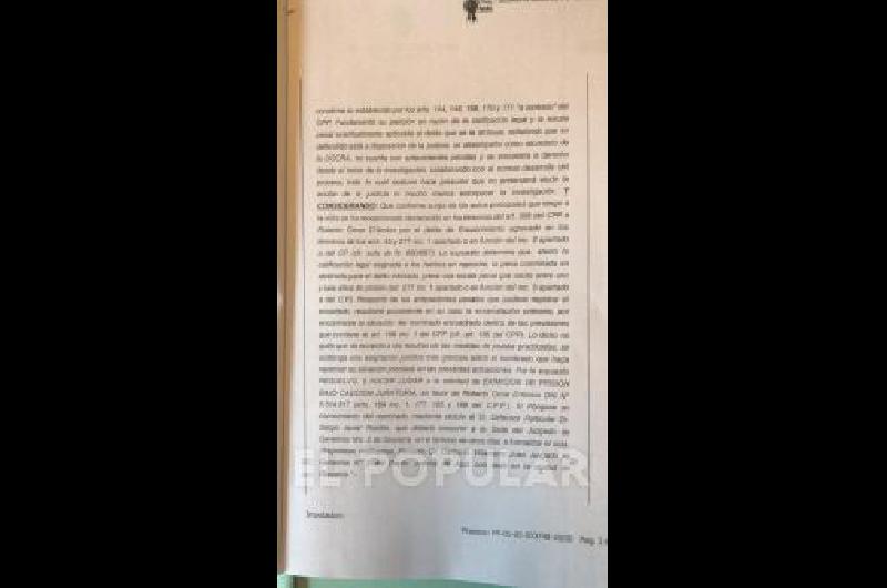 Parte de la resoluciÃ³n emitida desde el Juzgado de GarantÃ­as.