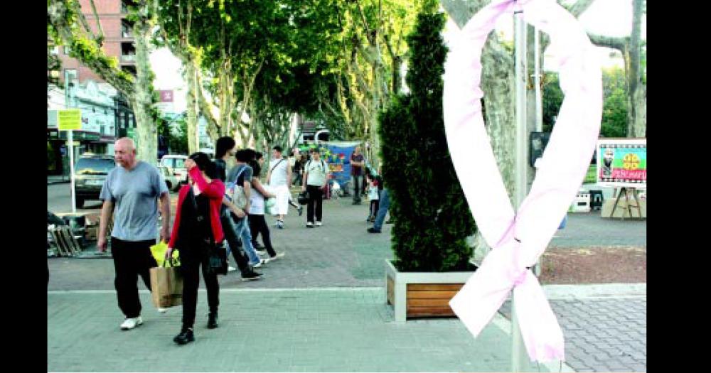 En el Paseo Jesús Mendía (foto), alumnas del Colegio Fátima llevaban adelante la propuesta “Lolas en Campaña”, orientada a la prevención del cáncer de mamas.