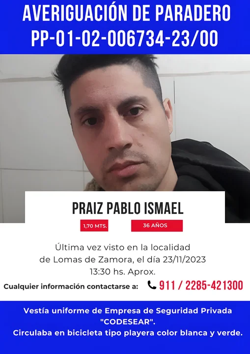 Desaparición de joven Lapridense: Urgente búsqueda de Pablo Ismael Praiz de 36 años