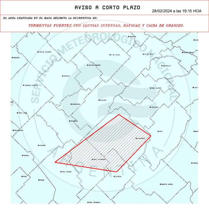 Aviso del SMN: Tormentas fuertes y posible granizo para esta noche en Olavarría