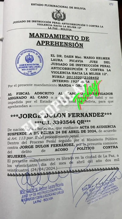 Juez de Instrucción en lo Penal emite orden de aprehensión