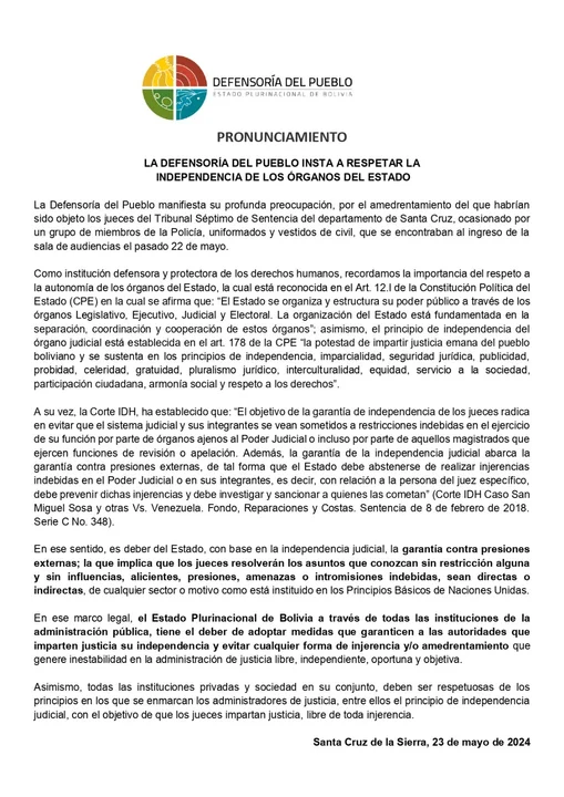 Pronunciamiento Defensoria del Pueblo