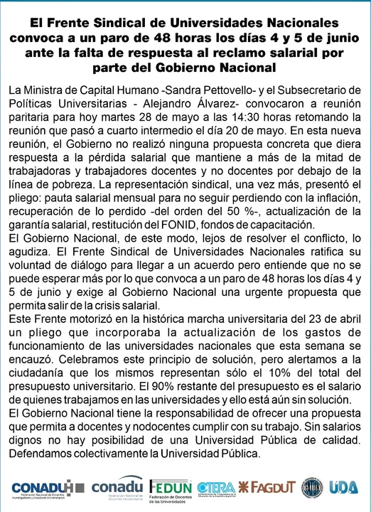 Universidades Nacionales en huelga: 48 horas de paro por "crisis salarial"