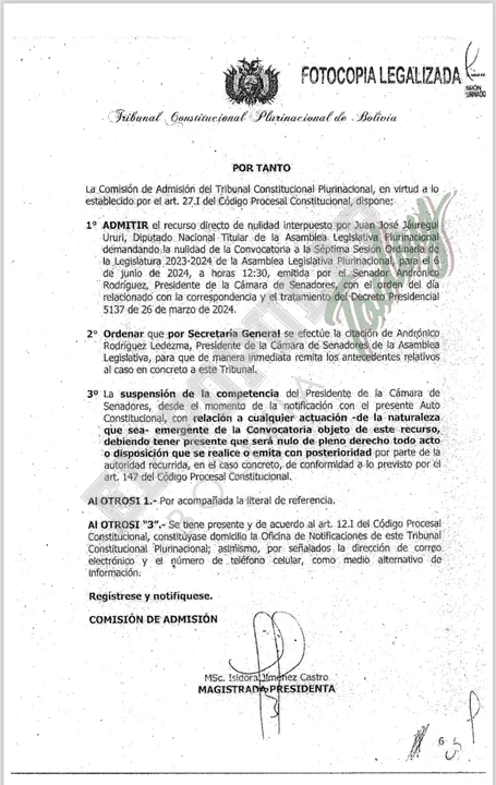 TCP ADMITE RECURSO DE NULIDAD A CONVOCATORIA DE SESIÓN DE LA ALP