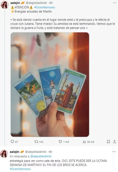 Las cartas del tarot advierten sobre la posible eliminación de martín en gran hermano