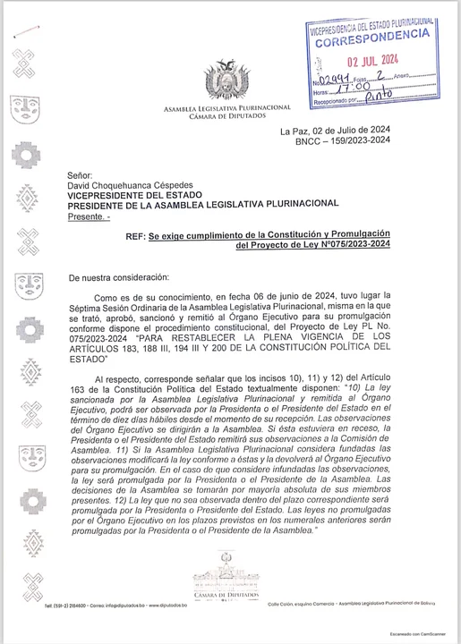 Comunidad Ciudadana exige al Vicepresidente del Estado promulgar el PL “antiprórroga” 