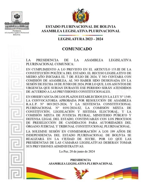 Comunicado de la Vicepresidencia del Estado.
