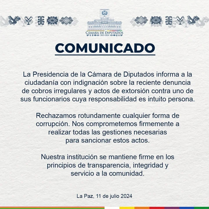 Comunicado Cámara de Diputados.