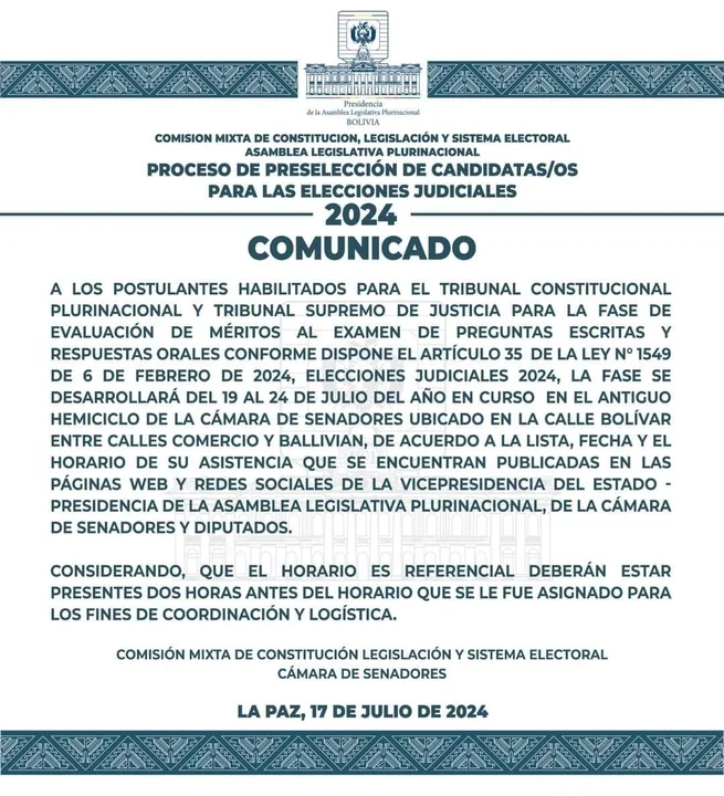 Elecciones Judiciales: Se reanuda el proceso tras rechazo al recurso de Beni