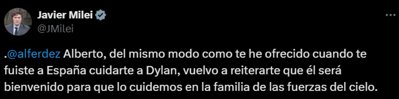 Captura: El mensaje de Javier Milei para Alberto Fernández