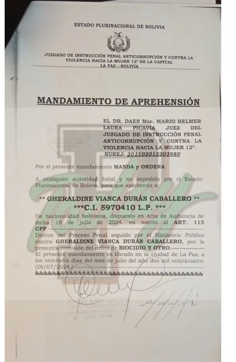 Mandamiento de aprehensión emitido por el Ministerio Público.