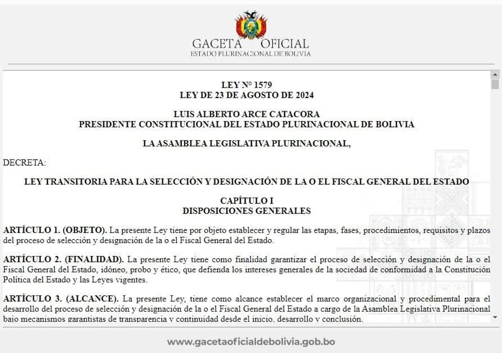 Presidente Arce promulga Ley Transitoria para la Selección del nuevo Fiscal General del Estado