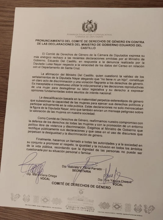 Comisión de Derechos Humanos repudia declaraciones del Ministro de Gobierno