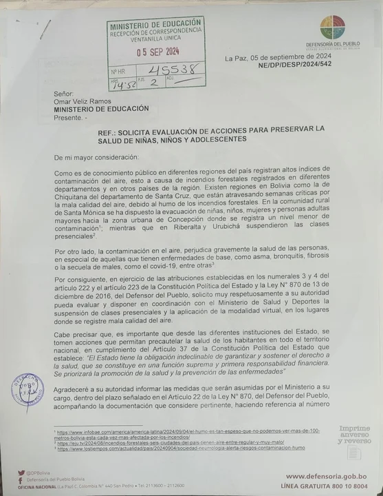 Defensoría del Pueblo insta a evaluar medidas de salud ante contaminación por incendios