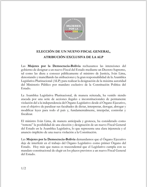 ‘Mujeres por la Democracia‘ critican intenciones del gobierno sobre la designación del Fiscal General