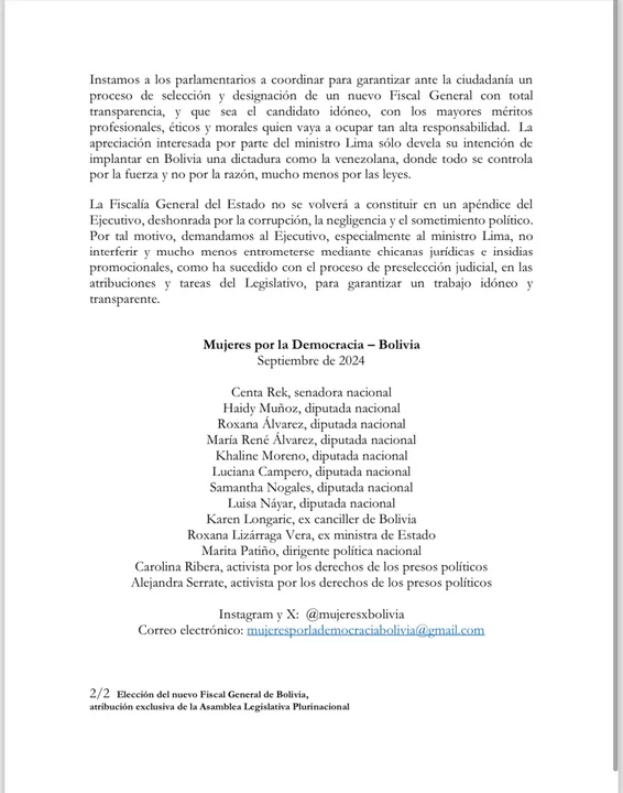 ‘Mujeres por la Democracia‘ critican intenciones del gobierno sobre la designación del Fiscal General