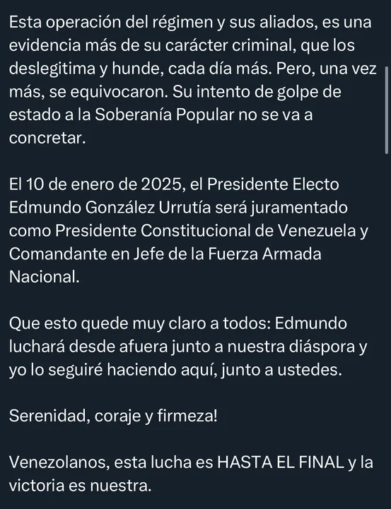 María Corina Machado confirma asilo de Edmundo González en España