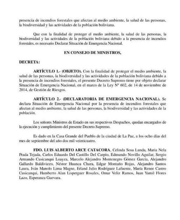 Llegan refuerzos internacionales para combatir incendios forestales en Bolivia