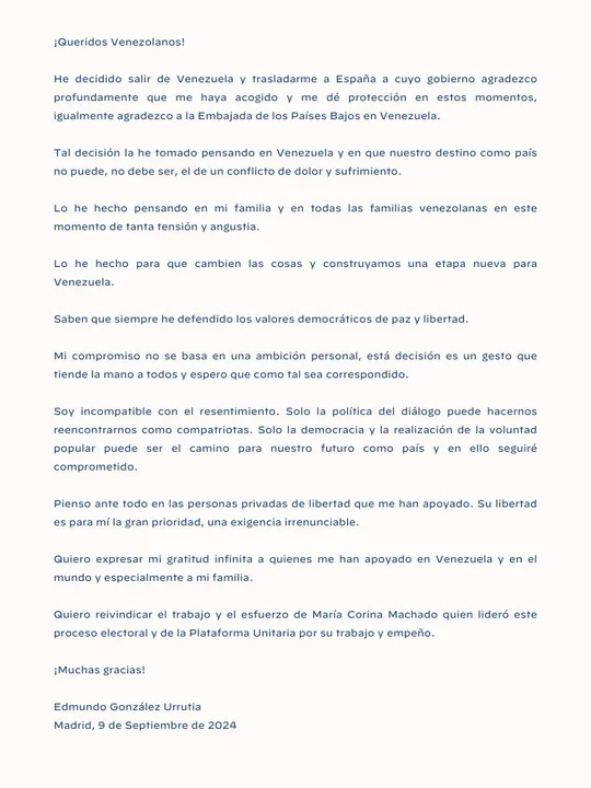 Lea la carta de Edmundo González 