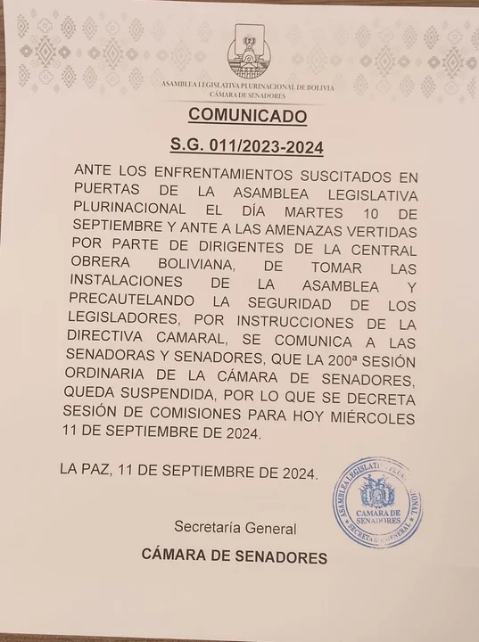 Comunicado Cámara de Senadores