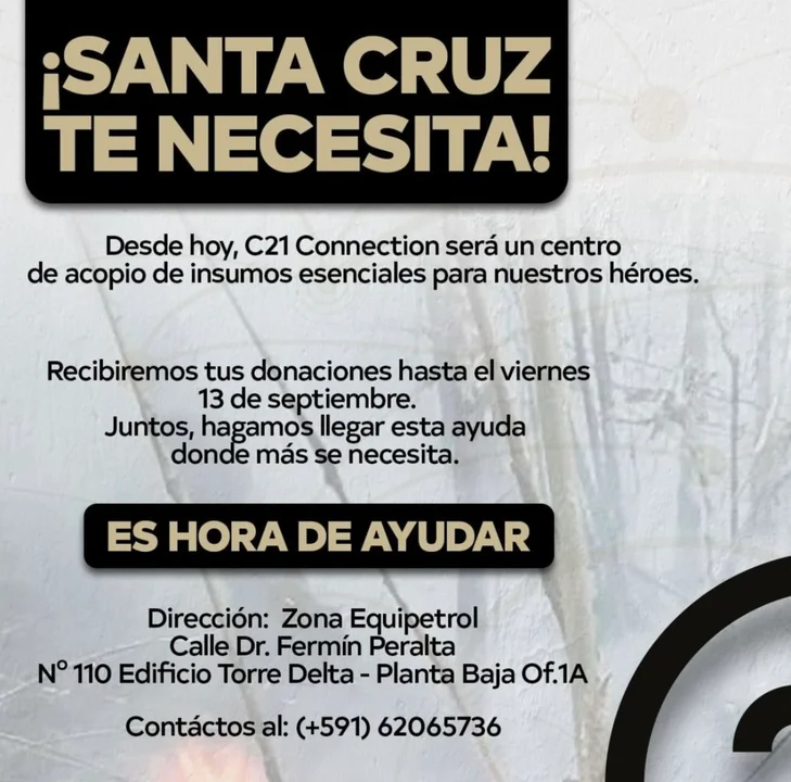 Centros de acopio en La Paz, El Alto y Santa Cruz para ayuda humanitaria por los incendios forestales