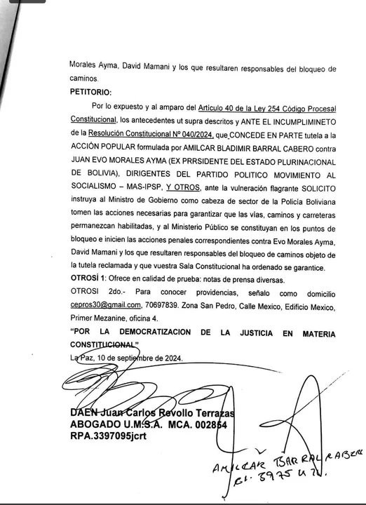 Exdiputado Amílcar Barral gana Acción Popular contra bloqueos