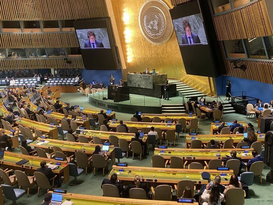 Milei en la ONU, ante un auditorio poco concurrido.
