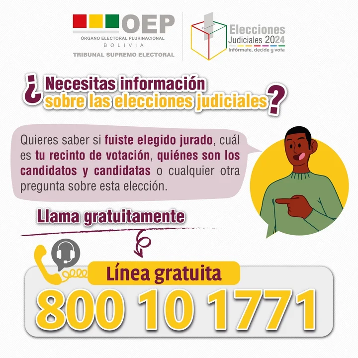 El TSE habilita una línea gratuita y una plataforma en línea para consultas sobre las Elecciones Judiciales 2024