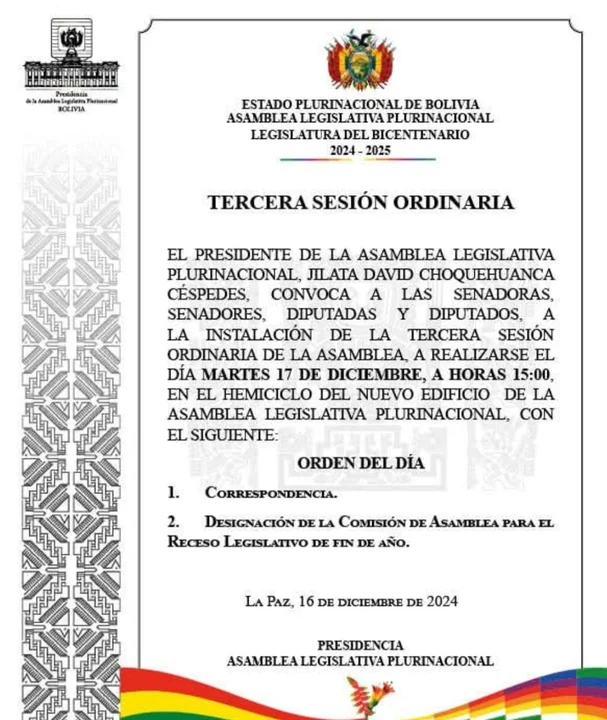 Convocan a sesión de Asamblea para tratar el receso legislativo; la oposición exige debatir el Presupuesto General del Estado
