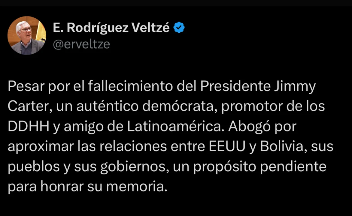 Políticos bolivianos destacan el legado de Jimmy Carter tras su fallecimiento