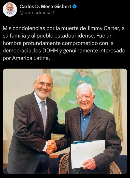 Políticos bolivianos destacan el legado de Jimmy Carter tras su fallecimiento