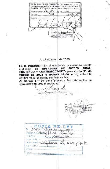 Denuncian persecución política contra Tuto Quiroga tras reactivación del caso Catler