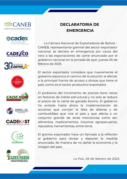 Exportadores en emergencia tras veto a la exportación de carne