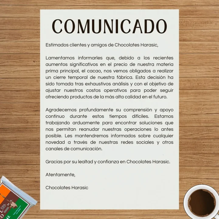 Chocolates Harasic anuncia su cierre temporal