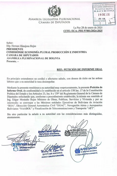 El ministro Edgar Montaño deberá rendir un informe sobre los incidentes en BoA ante la Comisión de Economía en la Cámara de Diputados