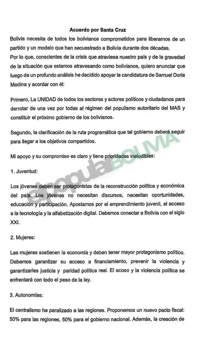Luisa Nayar anuncia su respaldo a Samuel Doria Medina con una propuesta de reconstrucción nacional