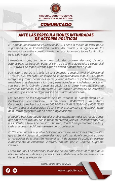 TCP califica de “especulaciones políticas” y reafirma su compromiso con el proceso electoral del 17 de agosto