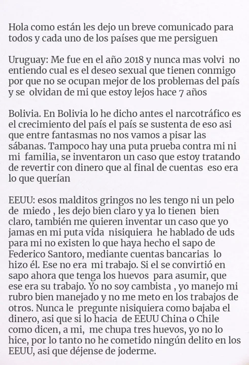 Marset reaparece desde la clandestinidad y lanza duras acusaciones contra autoridades de Bolivia, Paraguay y EE.UU.