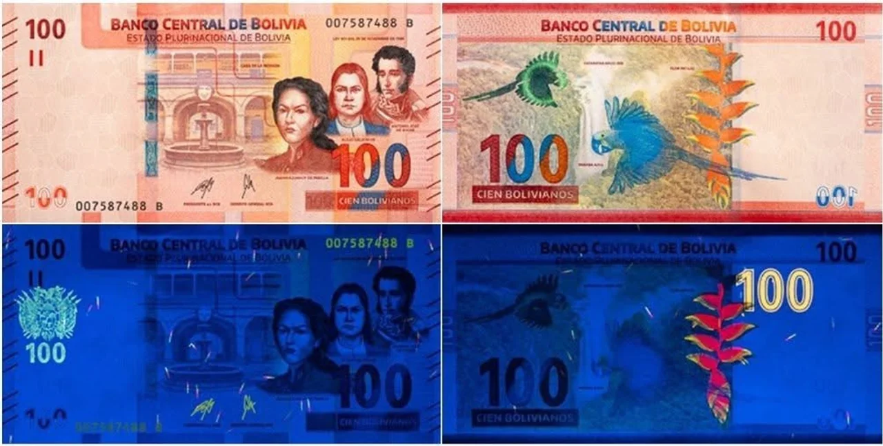 Así luce la Serie B de billetes que ya circula en Bolivia, con nuevas medidas de seguridad para evitar falsificaciones.