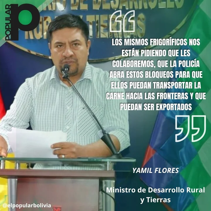 Gobierno admite que bloqueos paralizan por completo la exportación de carne: “No ha salido ni un kilo”, afirma el ministro Yamil Flores