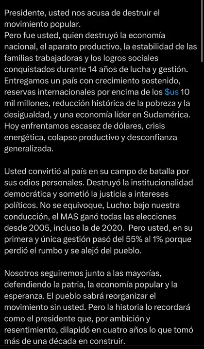 Evo Morales acusa al presidente Luis Arce de destruir la economía y pactar con magistrados “autoprorrogados”